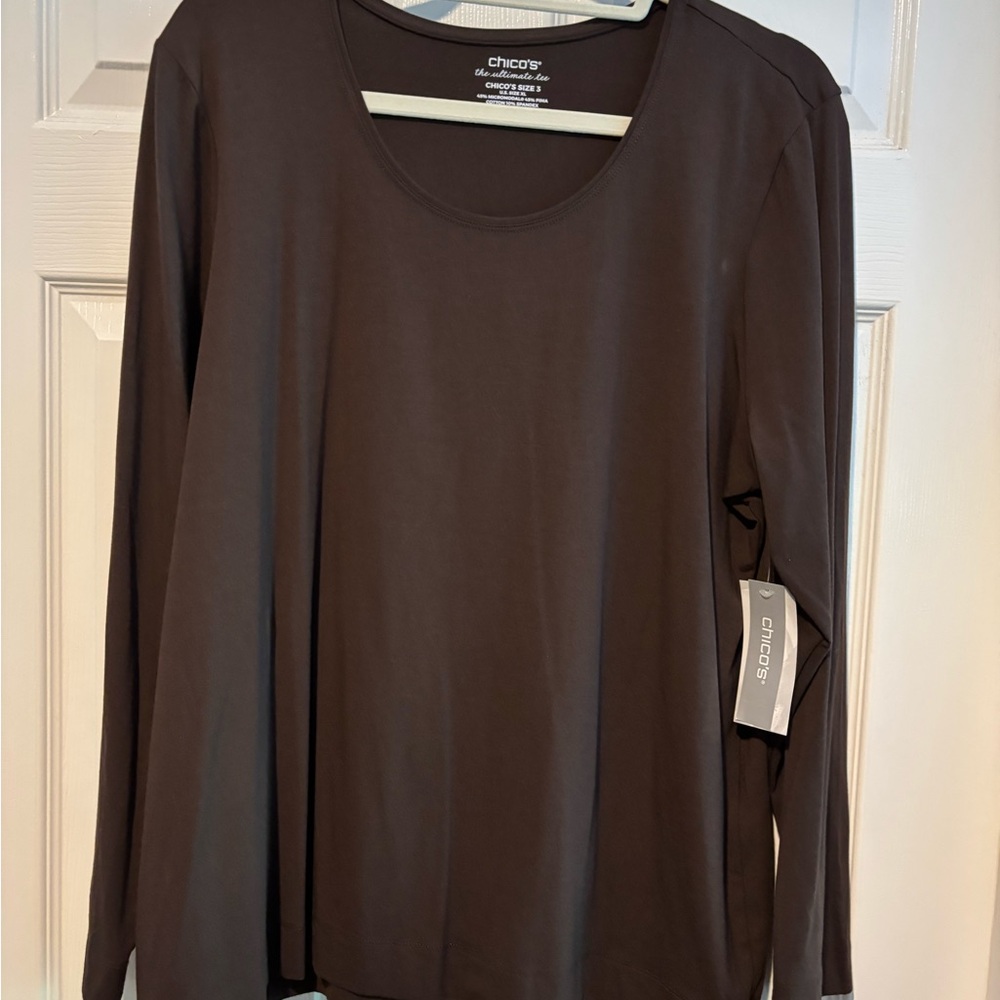 NWT Chico's Ultimate Dark Brown Long Sleeve Top. Size 3 (XL)